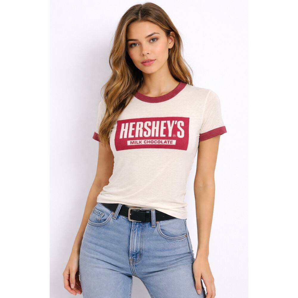 Vintage 90s Hershey’s Milk Chocolate Ringer Tee USA Made Slim Fit Small